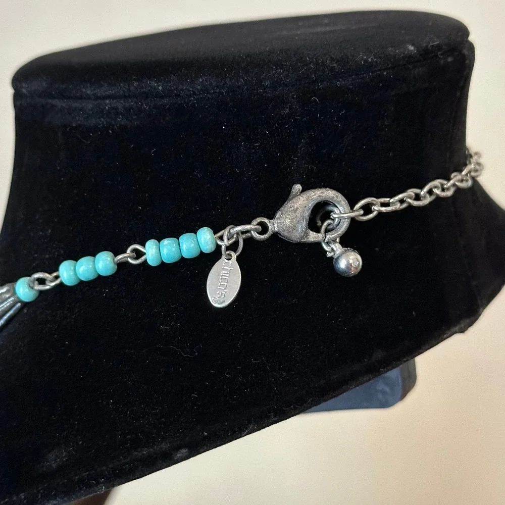 Chicos Multi Strand Turquoise Bead Statement Necklace Silver Tone Southwestern